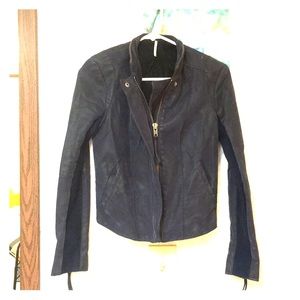 Free People Crushed Blue Moto Jacket Side Zip